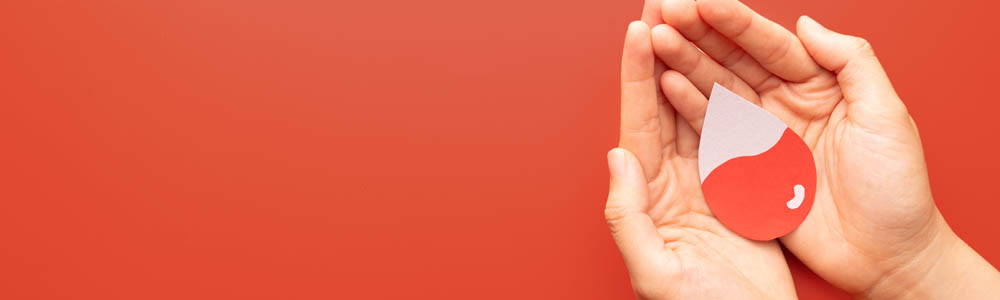 Close-up of hand holding a cutout of a blood drop, highlighting anemia